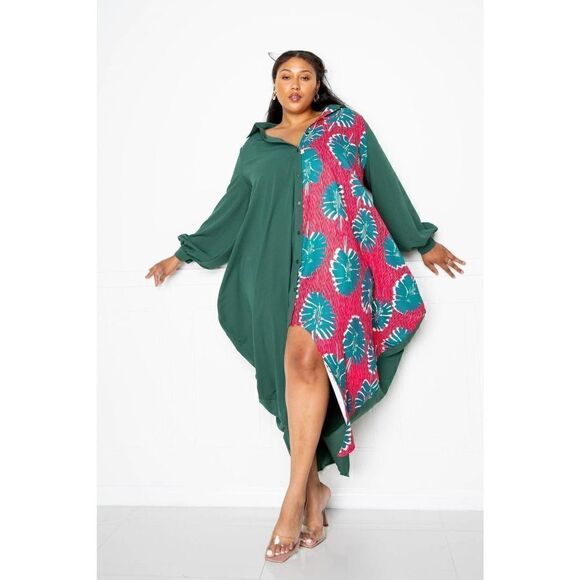 ‎Plus Size Print Drapy Shirt Maxi Dress - Picture 2 of 4